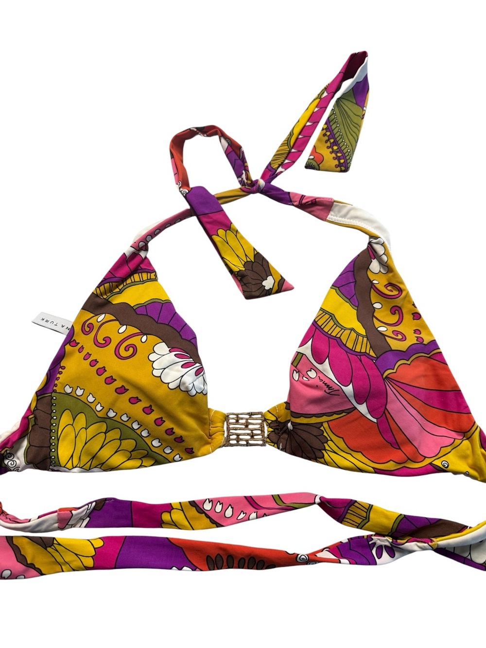 Trina Turk Mixed Size Bikini Set XS Top S Bottom Retro Psychedelic Floral Gold